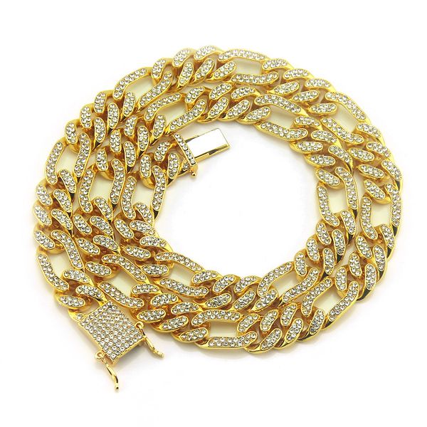 

men 18k gold plated three short one long diamond inlaid cuban gold chain, Silver