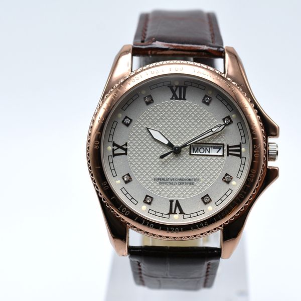 

men watches luxury men's watches military montre homme business luxury white 40mm dial men's diamond quartz watch men's watch, Slivery;brown