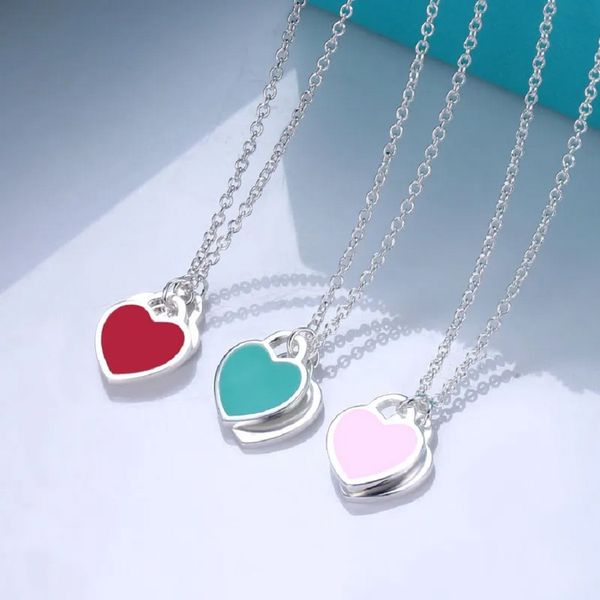 

double heart love necklace designer for women titanium steel pendant clavicle chain european and american personality fashion valentine&#039, Silver