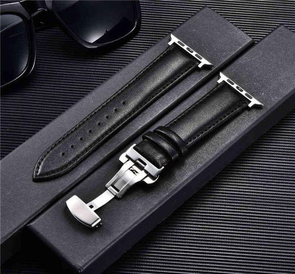 

casual leather watch band for apple watch 6 5 4 3 se butterfly buckle straps 38mm 40mm 42mm 44mm bracelet for iwatch h11236350292, Black;brown