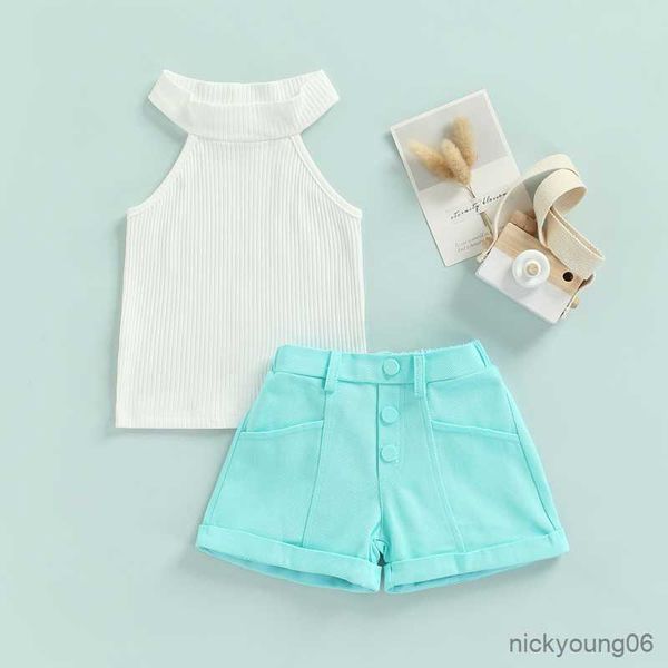 

clothing sets summer fashion kids girls clothes 2pcs outfits 2-7y solid sleeveless rib shirts vest and denim shorts children's, White