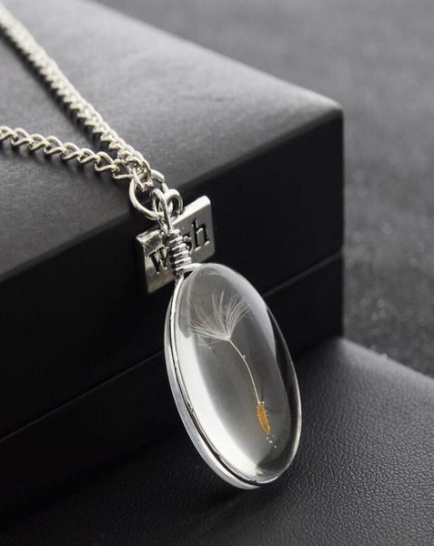 

natural dandelion round crystal pendants handmade custom dried flowers necklaces permanent preservation chains jewelry for women t2567423, Silver
