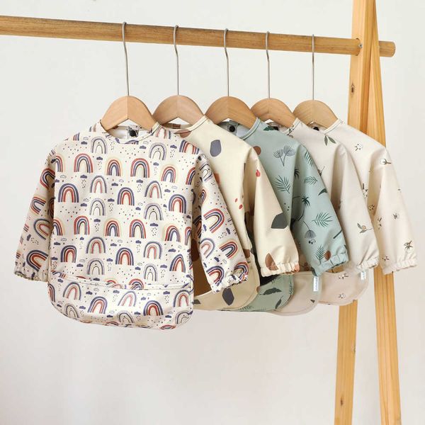 

bibs burp cloths infant toddler long sleeved waterproof scarf pocket baby art smoking girl feeding apron g220605