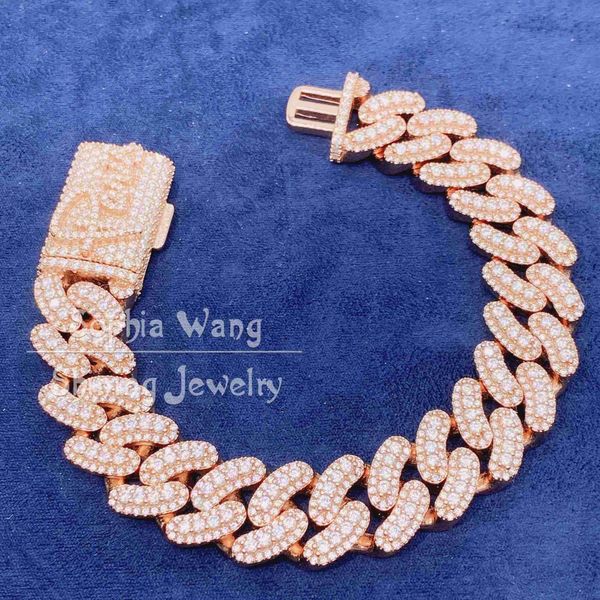 

custom name lock 15mm 7.5inch iced out vvs1 moissanite stone diamond sterling silver cuban chain bracelet