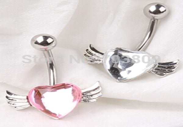 

factory wholes 12pcs mix 2 color new wing dangle body jewelry heart belly ring navel button bar earring for girls2030886, Silver