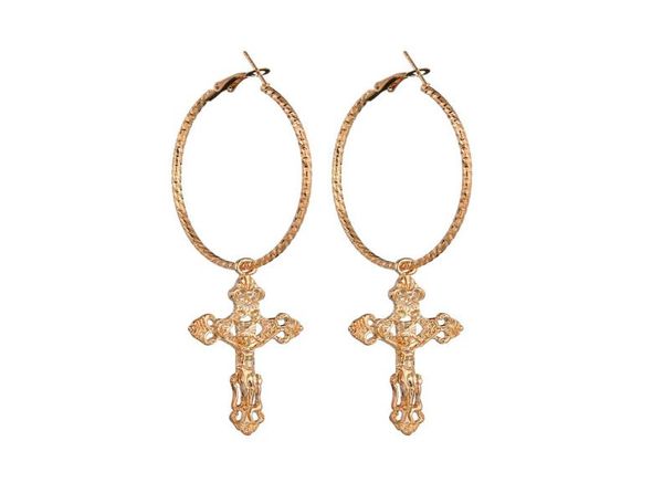 

retro big cross long charm earrings for women alloy gold silver earring designer jewelry femmes gifts drop8345497, Golden