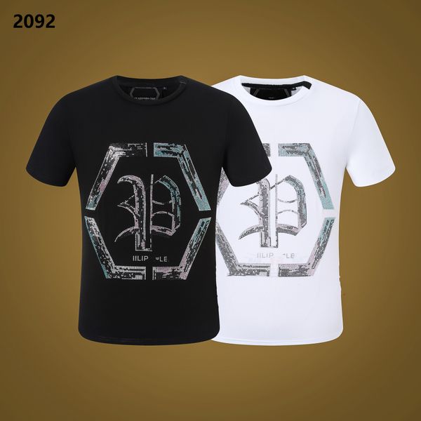 

pp men's t-shirt summer rhinestone short sleeve round neck shirt tee skulls print streetwear m-xxxl 2092, White;black