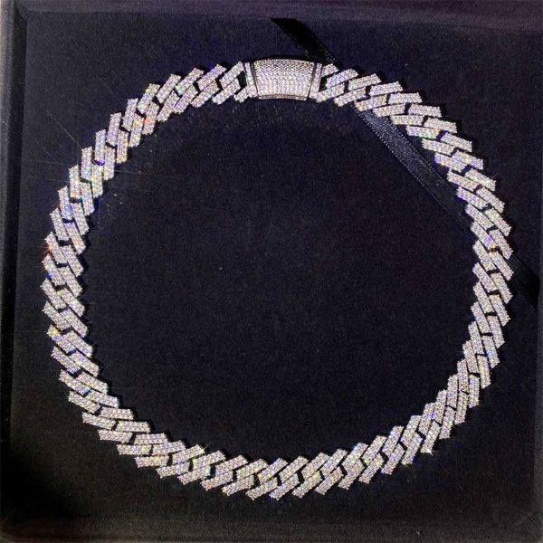 

iced out 14mm 925 sterling silver 2 row vvs diamond moissanite cuban chain
