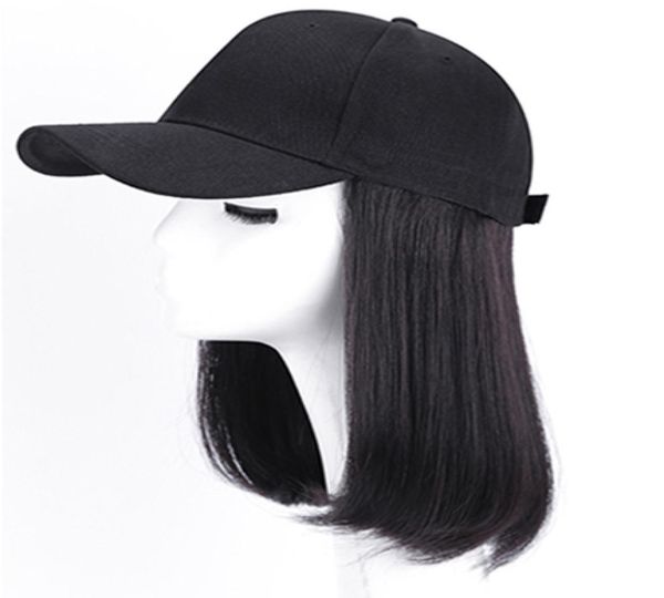 

baseball cap human hair wigs for women peruvian straight remy hat wig adjustable human hair wig3656253, Black