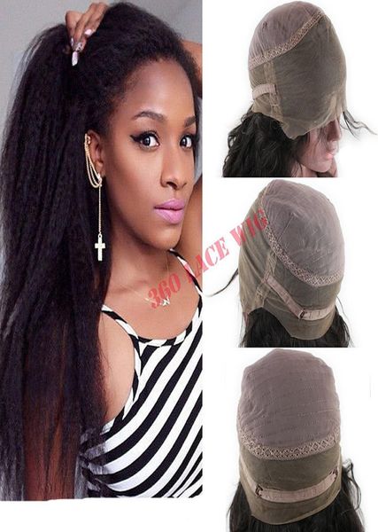 

kinky straight 360 lace wig 130 density brazilian virgn italian coarse yaki 360 full lace wigs with baby hair glueless wig for wo3361465, Black;brown