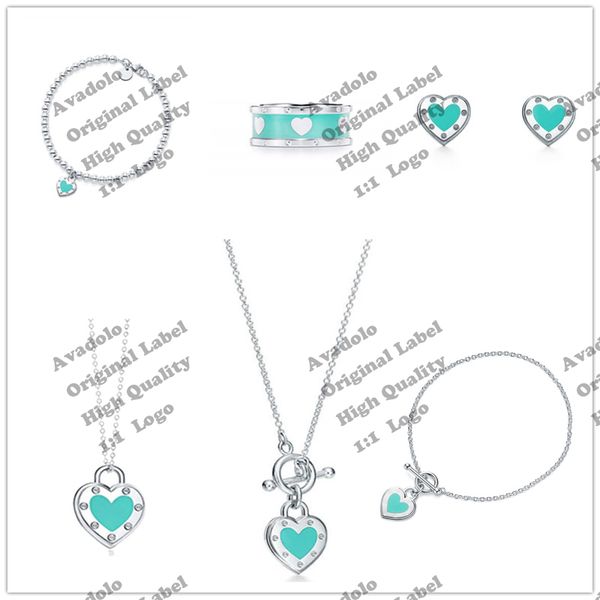 

fashion designer jewelry men pendant blue heart necklace ring return tf set exquisite necklaces bracelet love earring gold vintage luxury br, Silver