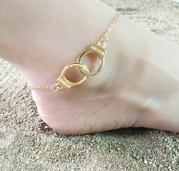 

classic design gold silver color handcuffs charm bracelets for ankle trendy bohemian style link chain anklets for women8625680, Red;blue