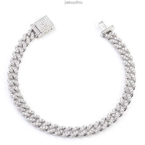 

18k gold plated cuban chain double row diamond moissanite bracelet fine jewelry for gift, Silver