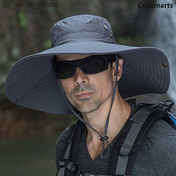 

summer 16cm large brim sun hat bucket caps men women fishing caps sun uv protection mesh fisherman hat hiking outdoor beach cap l230523, Blue;gray