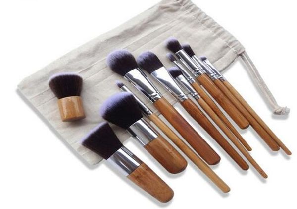 

11pcsset natural bamboo professional makeup brushes set foundation blending brush tool cosmetic kits makeup set brusher5059008