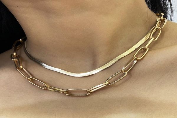 

christmas gift unique women jewelry gold filled micro pave cz safety pin link chain choker necklace 3510cm layer7906050, Golden;silver