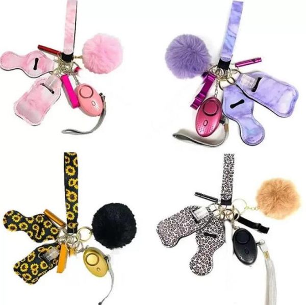 

23 colors 8pcs defense keychain set alarm pompom keychains hand sanitizer wrist strap lipstick keychains bottle opener whistle for3371711, Silver