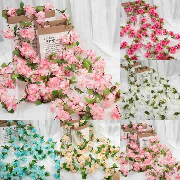 

sachet bags 176cm artificial sakura flowers vine silk rose cherry blossom hanging flower garland wedding party home garden decor plant vine