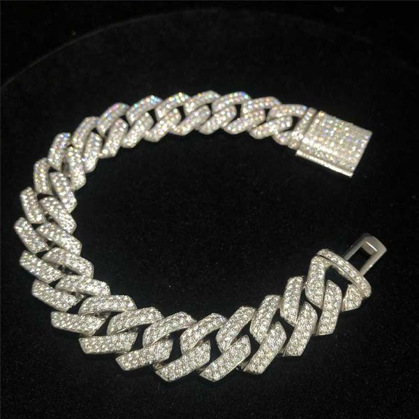 

wholesale vvs moissanite cuban bracelet flawless iced out diamond chain hip hop fine jewelry 10mm 12mm 14mm cuban link bracelet, Silver