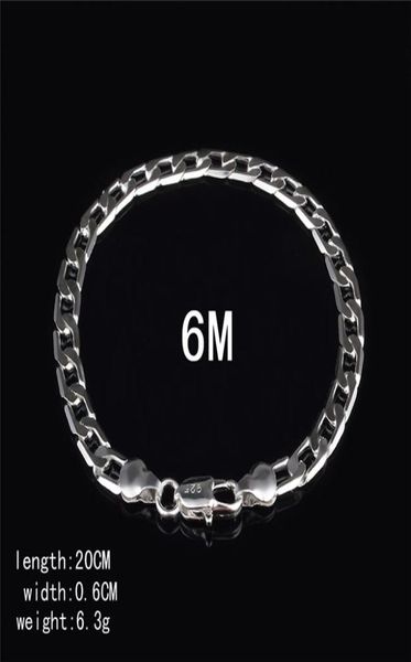 

fashion jewelry 925 sterling silver plated men figaro chain bracelet 6mm 20cm factory 5885313, Black