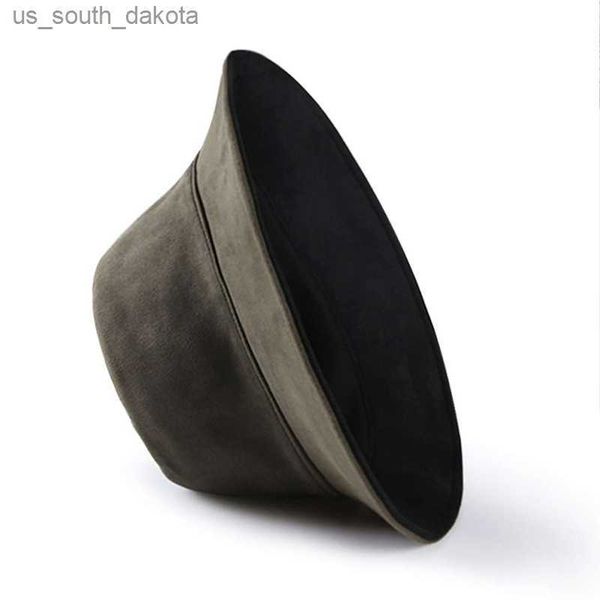 

double sided large size autumn winter panama hats for men outdoor sunscreen warm bucket hat male basin cap sun cap fisherman hat l230523, Blue;gray