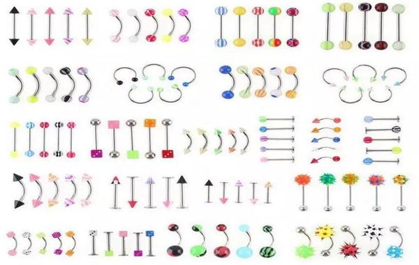 

2017 new 105pcslots mix acrylic stainless steel belly navel tongue lip body piercing jewelry 5500747, Silver