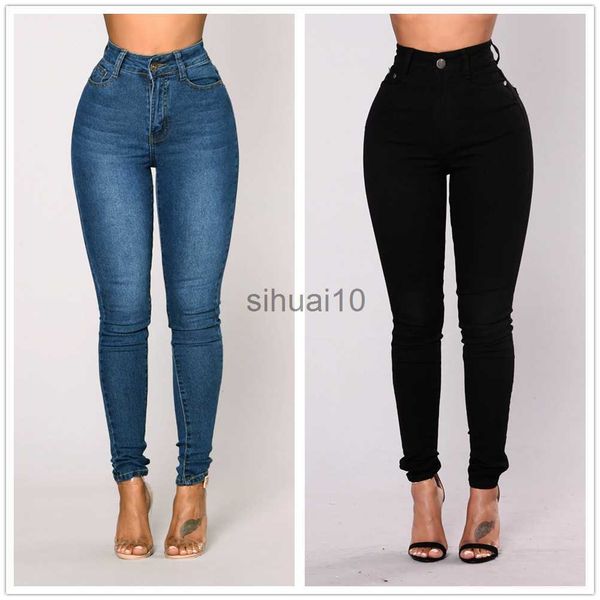 

women's pants capris 2022 spring new women's high waist slim jeans fashion high stretch hip lift denim pencil pants casual trouser, Black;white