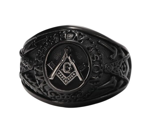 

jewelry mens black plated stainless steel masonic vintage ring 3d large g mason master mason master mason vintage signet ring7457251, Golden;silver