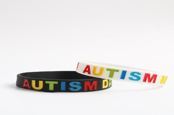 

2pcs love autism dad and mom silicone wristband bracelet 2 colors available black white bangles family gifts14109524, Golden;silver