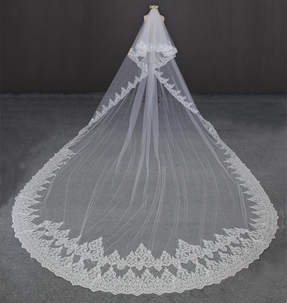 

luxury 5 meters lace edge 2 layers bling sequined lace wedding veil with comb 2 t bridal veil wedding accessories6099661, Black