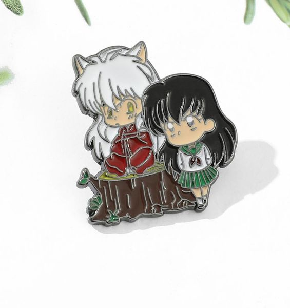 

cute inuyasha and kagome cartoon brooch anime accessories silver5927481, Blue