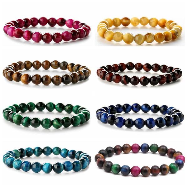

single circle natural colorful tiger eye stone bracelet beaded bracelets healing lucky gemstone elastic bangle, Black