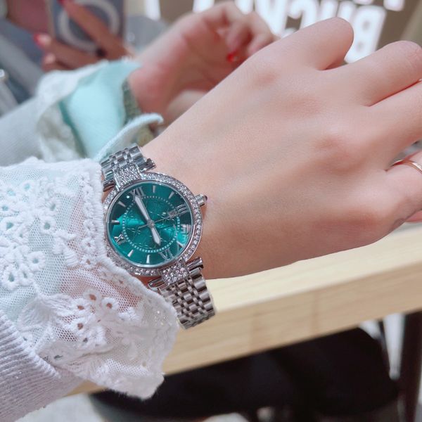 

new designer women's watch 29mm gold stainless steel girls' watch quartz movement diamond bezel gift for girls, Slivery;golden