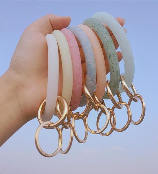 

2020 fashion shiny silicone o bracelet keychain for women gift circle exaggerated circle wrist keyring accessories1454301, Silver