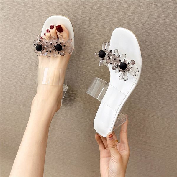 

plus size womens shoes 41-43 summer fat feet wide and fat water drill transparent high-heeled slippers thick with sandals, Black