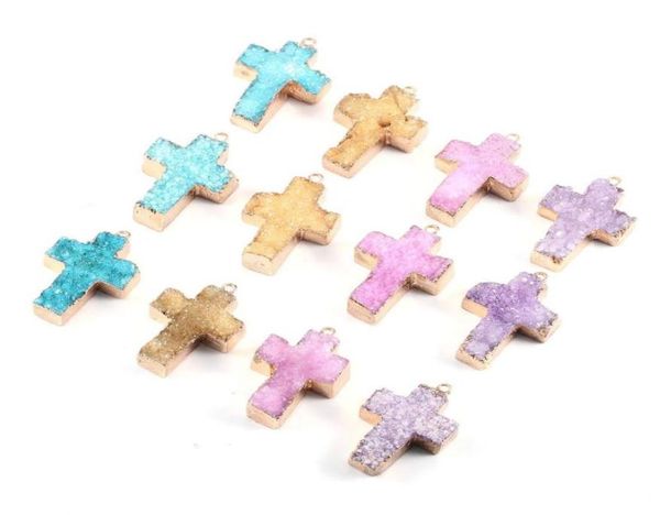 

charms natural stone cross agate crystal bud gold plated pendant for jewelry makingdiy necklace earring accessories gems gift1pc7991525, Bronze;silver