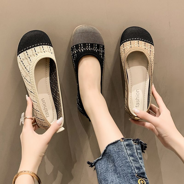 

knitted breathable cloth shoes women summer flat non-slip one step off a single shoe womens shoes fashionable and comfortable, Black