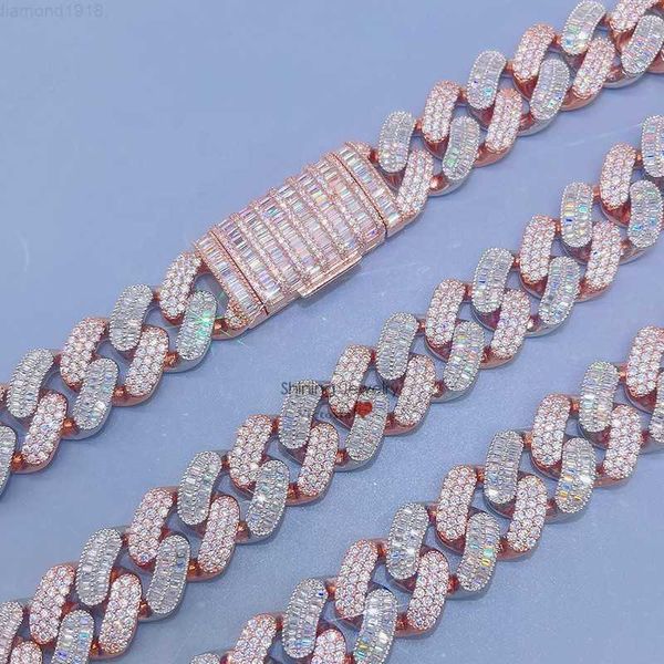 

custom made thick 20mm rose gold two tone plated iced out moissanite bling necklace, Silver