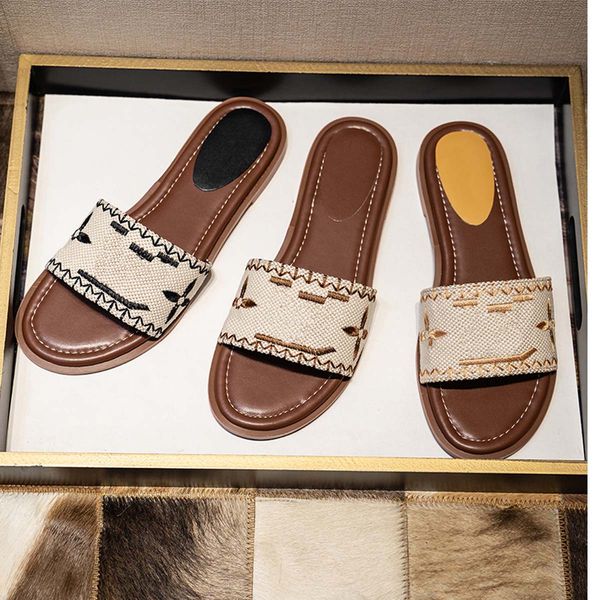 

luxury slippers women's embroider slide sandal designer women letter slipper fashion summer beach comfortable slides for ladies low hee, Black