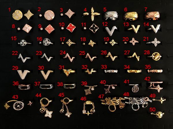 

luxury designer extravagant brand letter band rings 18k gold plated stainless steel open ring fashion women men turquoise crystal metal jewe, Silver