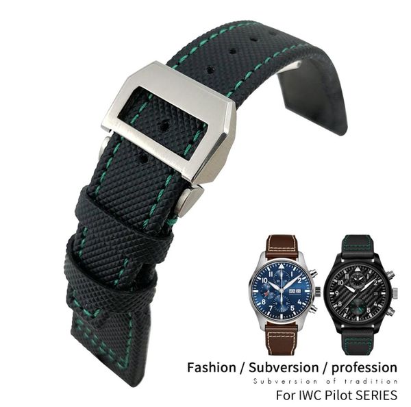 

21mm 22mm calfskin leather nylon watch strap fit for iwc pilot spitfire mark18 portofino gun iw3777 watchband wat5280236, Black;brown