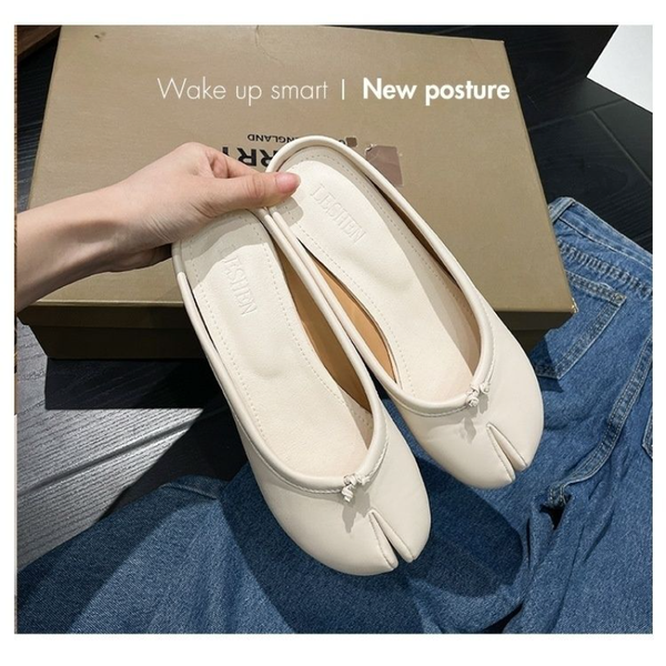 

23 new split toe plus size womens shoes shallow baotou semi slippers daily trend solid color leisure and comfortable lazy shoes, Black
