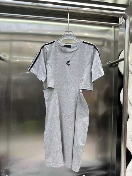 

dress designer womens hollow out dresses fashion letter logo print 3 colors waist cut-out dress luxury summer women party date vacation clot, Black;gray