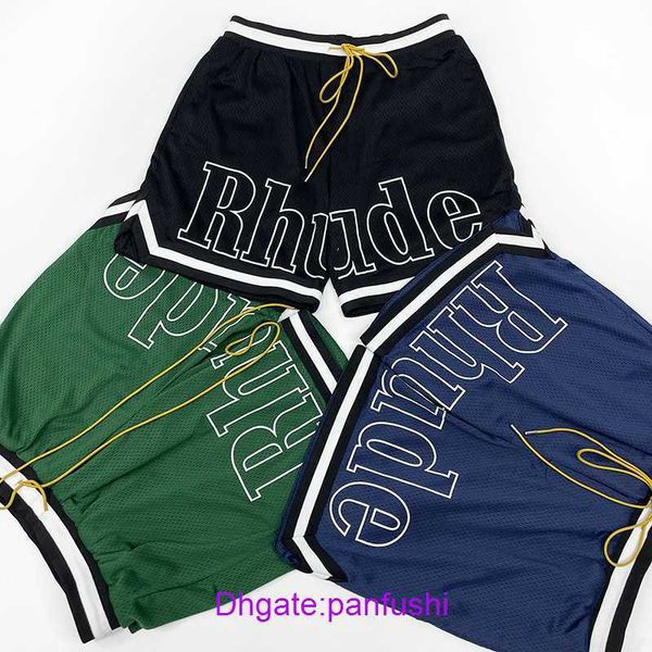 

rhude shorts wholesale designer for sale currency nemesis rhude mesh printed shorts with ribbon panel fashion brand loose breathable sports, White;black