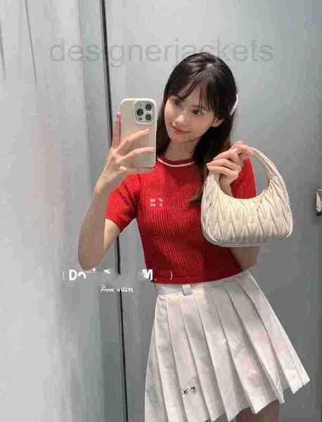 

women's t-shirt designer small design 2023 spring/summer new big red contrast letter mesh short sleeve knitted cotton t-shirt 8hlk, White