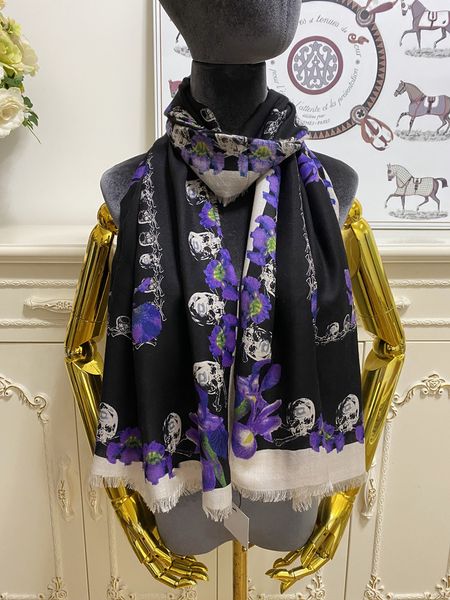 

women's long scarf scarves shawl cashmere material thin and soft print flowers pattern size 180cm -65cm, Blue;gray