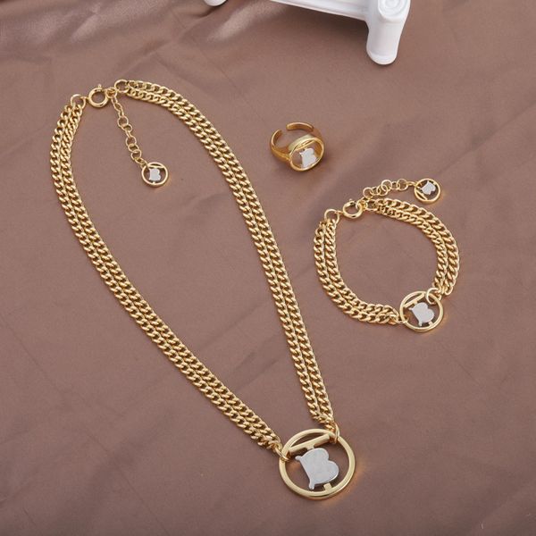 

fashion womens jewelry sets luxury thick rings bracelet necklaces letter pendants chain jewelry 18k gold party gift, Black