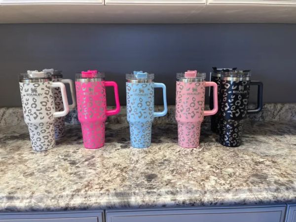 

stanley quencher 40oz tumbler leopard print with new logo handle lid straw beer mug water bottle powder coating outdoor camping cup vacuum i