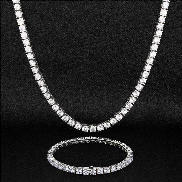 

women men hip hop brass crystal cubic zirconia tennis choker chain iced out jewelry set diamond cz necklace, Silver