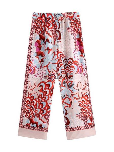 

women's pants capris mesttraf women2021fashionpatchworkfloralprintwidelegpantsvintagehighelasticwaistfemaleankletrousersstreetwear j230, Black;white